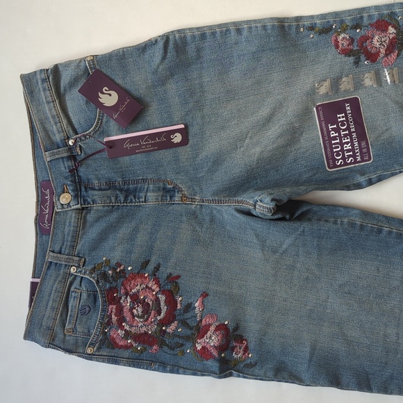 NWT Gloria Vanderbilt Amanda Studded Embroidered Jeans 10 Average Blue Pockets - Picture 13 of 17